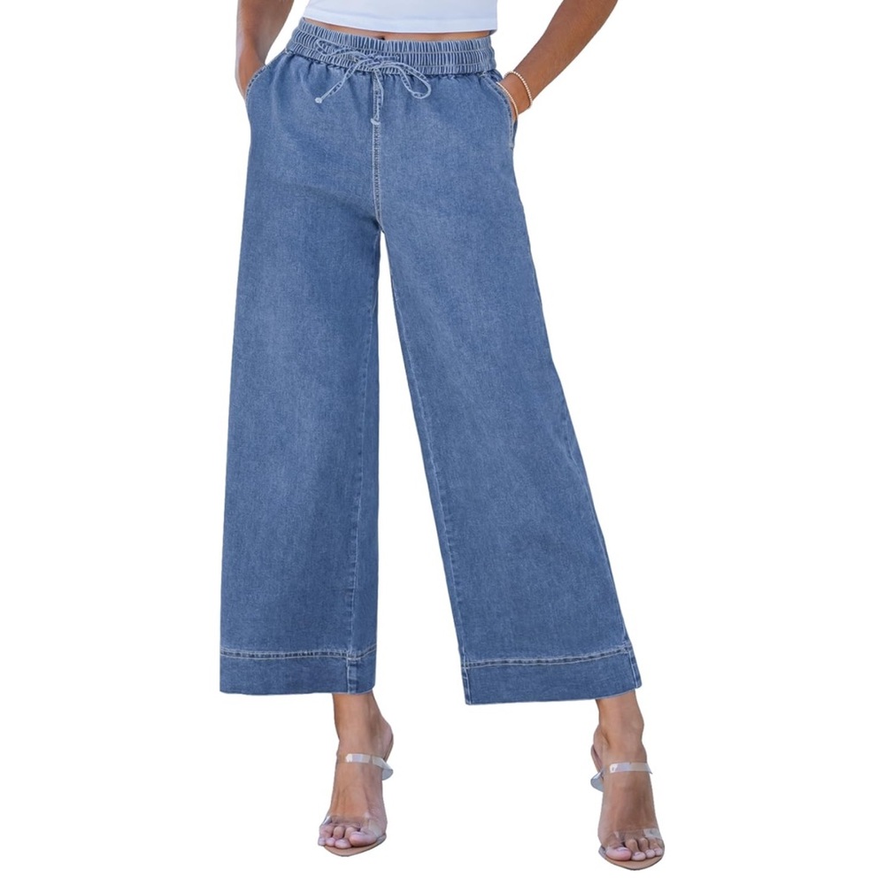 Luvamia Women’s Wide Leg High Waisted Cropped Pull-On Stretch Denim Jeans sz XL